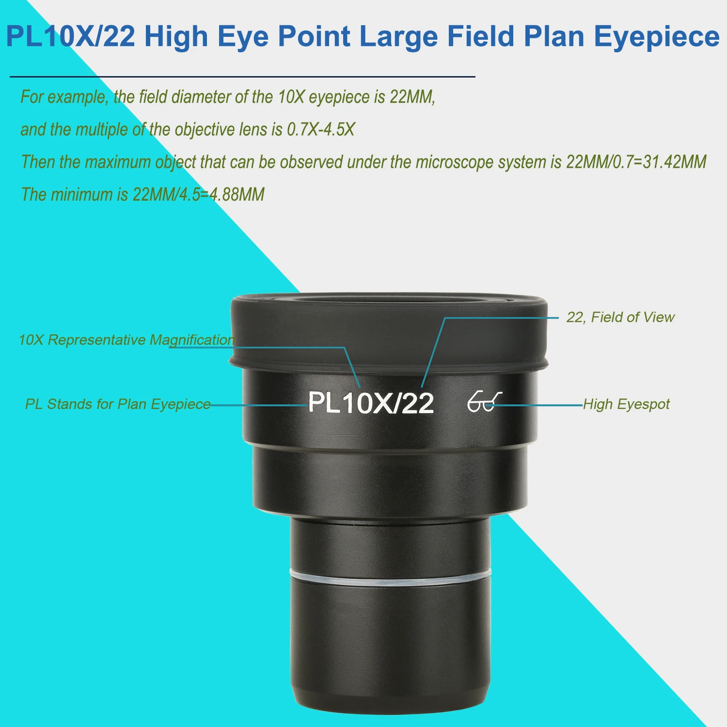 KOPPACE High Eye Point Large Field Plan Eyepiece PL10X/22mm Mount Interface 30mm