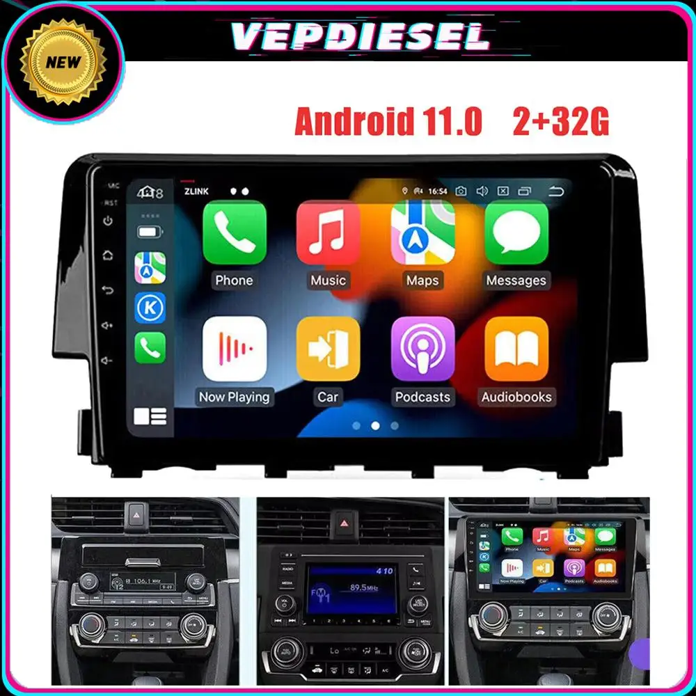 

9" New 1set Car Android 12 Stereo Radio For 2016-2020 Honda Civic 2G 32G Carplay Camera Car Interior Accessories Parts