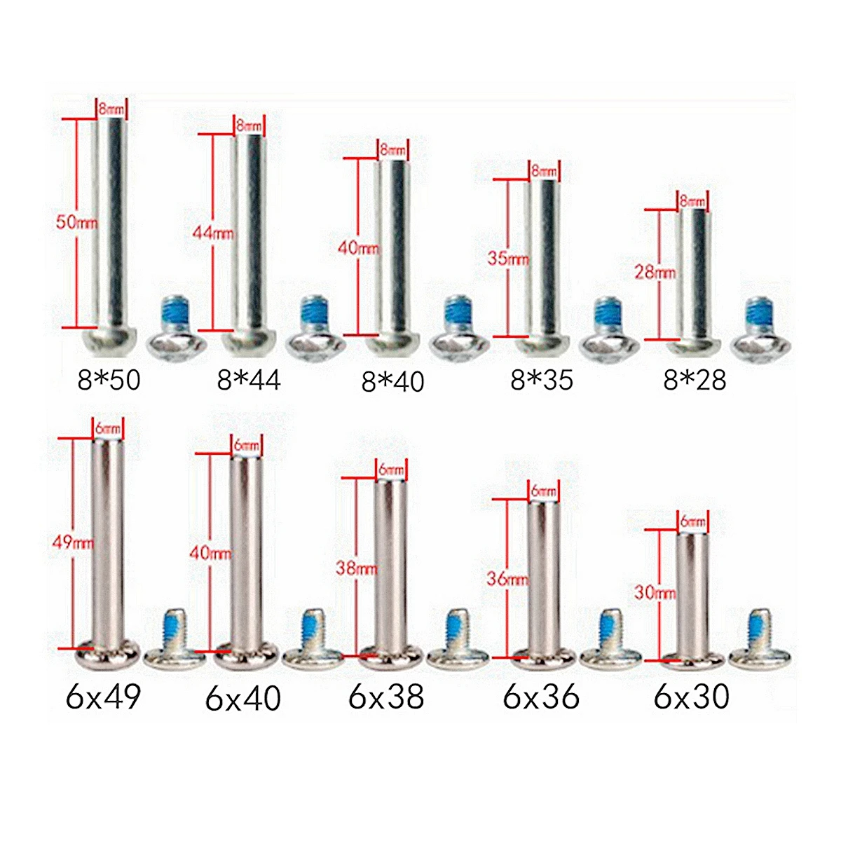 Scooter accessories scooter axle screw bolt and nut 10pcs/lot  8x28mm--8x98mm