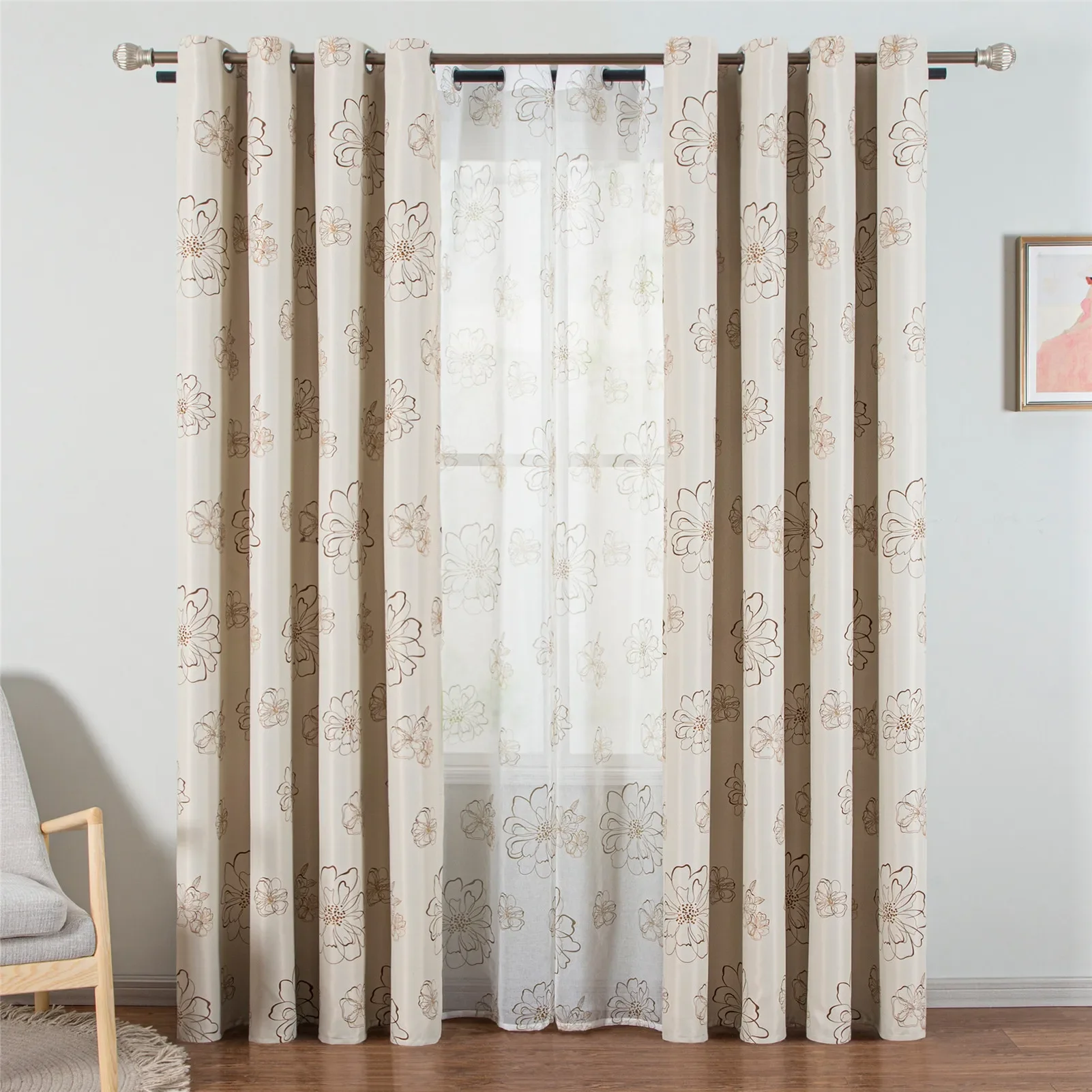 

Nordic Style Curtains Classic Retro Little Fresh Luxury Floral Print Blackout Soundproof Curtains for Living Room and Bedroom