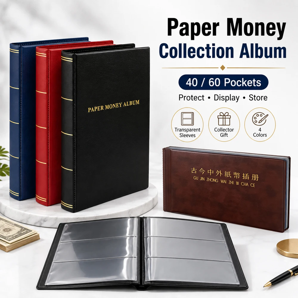 1Pc 40-60 Pocket Banknote Currency Album, Money Collecting Storage Book with Clear Holder Sleeves for Paper Bills