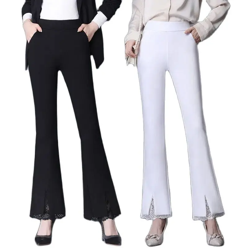 

Black Cropped Pants Women's Summer New Fashion Korean Version Boot Cut Pant High Waist Thin Sag Elasticity Casual Long Pants