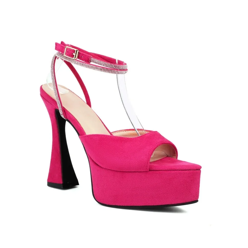 

Women Sandals Fashion Ankle Strap Rhinestone Fish Mouth Cat Heel Wedding Bridal Shoes Party Platform Sandals Big Size 47 1974