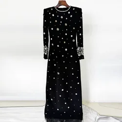 High QualityNewest Fashion 2024 Designer Party Vestido Women's Formal Long Sleeve Luxurious Beaded Long Maxi Dress