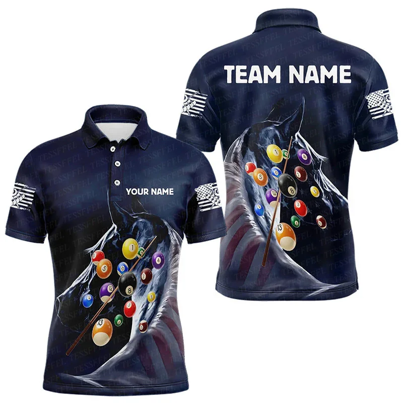 Custom Name Billiards Vintage Flame Gradient Graffiti Colorful Retro Pullover 3DPrint Casual Harajuku Funny Polo Jersey Shirts 4