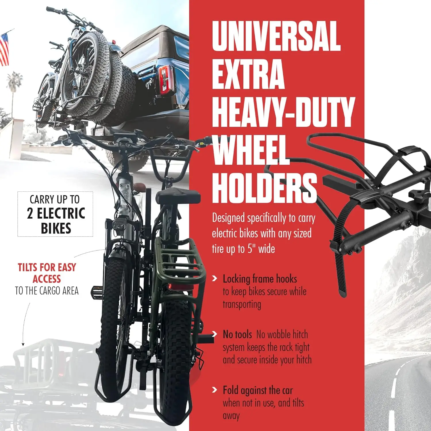 حامل دراجة هوود ركس سبورت رايدر مقاس 2 بوصة، يحمل درابتين يصل إلى 80 رطلًا لكل منهما للملصقات القياسية والإطارات الدهون والدراجات الكهربائية -