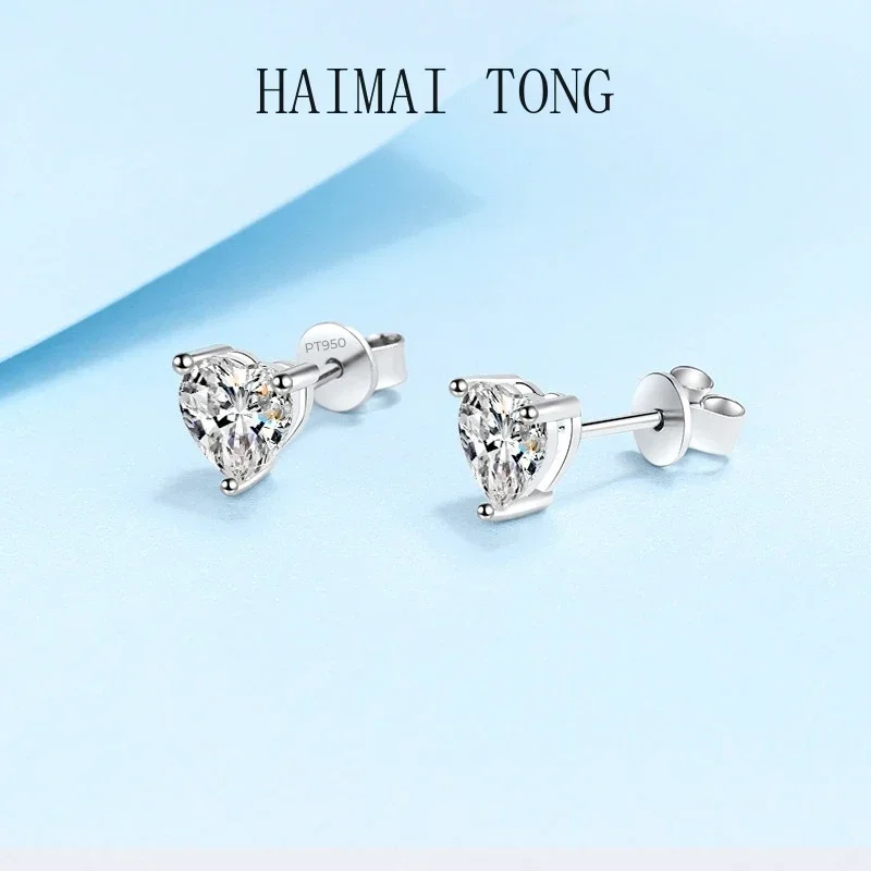 

Качественные серьги-гвоздики из платины PT950 с муассанитом в форме сердца 1/2 карата, роскошные ювелирные изделия для женщин, с сертификатом