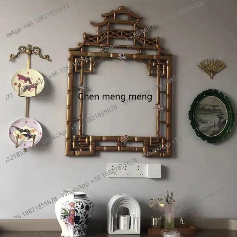A17 French creative bamboo pagoda decorative mirror living room dining room background wall mirror American style