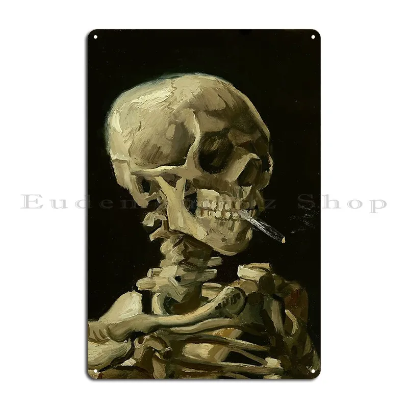 Head Of A Skeleton With A Burning Cigarette Vincent Van Gogh Starrylite Metal Sign Cinema Bar Club Print Tin Sign Poster