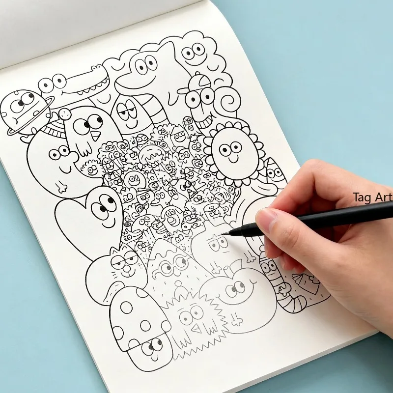 A Dense Full Page Graffiti Coloring Book with Animal/monster/character Themes, Line Drawing Coloring BOOK, 24 Healing Patterns