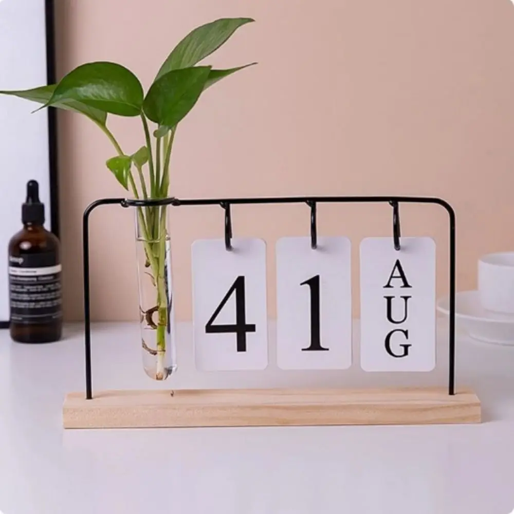 Hydroponic DIY Perpetual Calendar Manual With Wooden Base Wooden Display Calendar Reusable Flipping Countdown Calendar Home