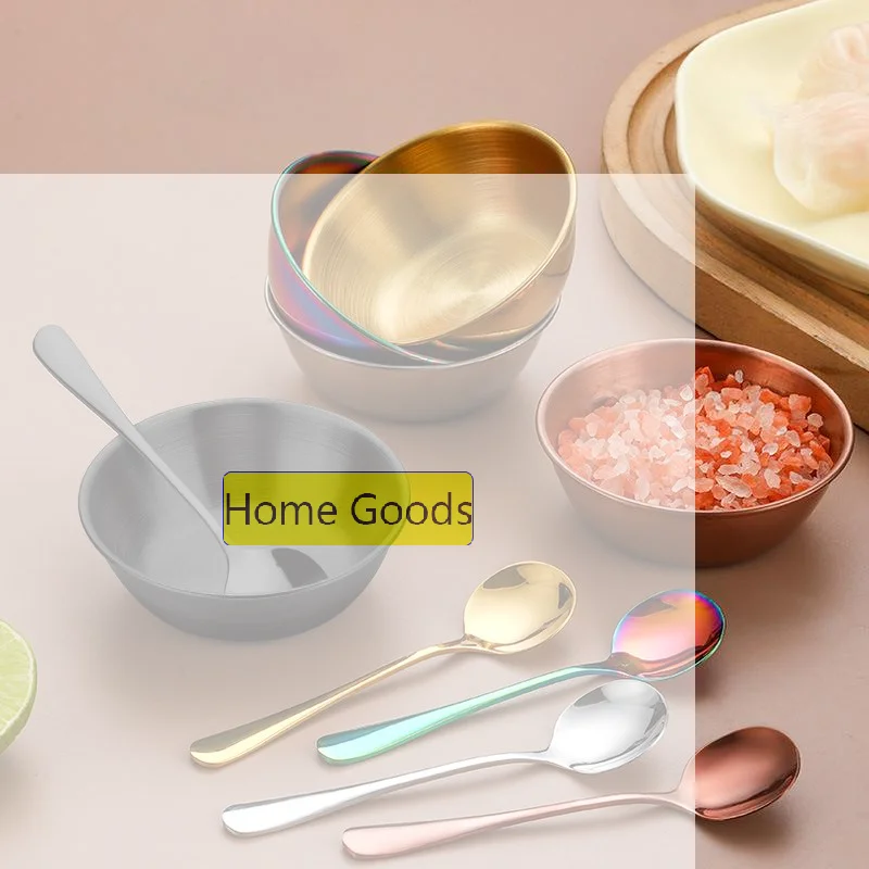 Stainless Steel Sauce Dishes And Spoon For Appetizer Seasoning Serving Dishes Sets Spice Plates Kitchen Tableware
