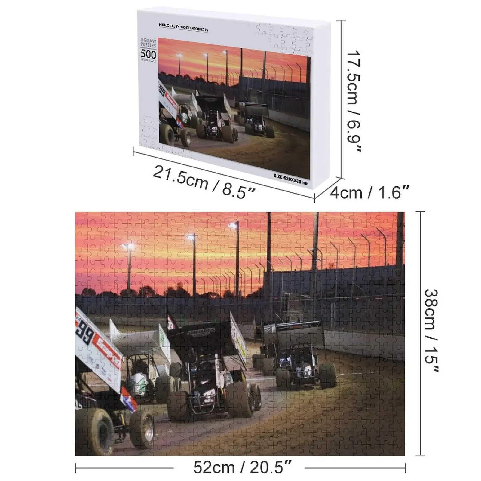 Pôr do sol no Speedway trilha madeira animal Jigsaw Puzzle, objeto personalizado do bebê, presente casado