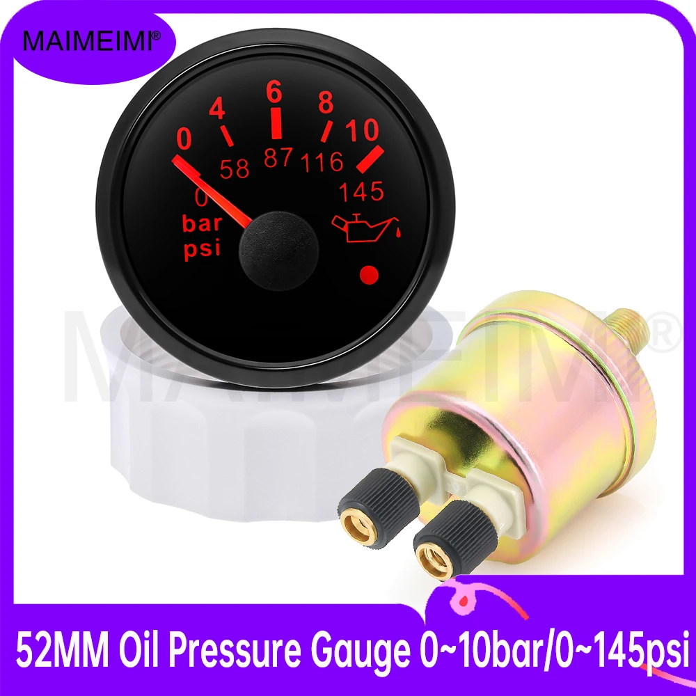 

2 "52 мм манометр масла 0 ~ 10 бар/0 ~ 145 фунтов на квадратный дюйм водонепроницаемый манометр масла + датчик с красной подсветкой для автомобиля, лодки, морской 9-32 В