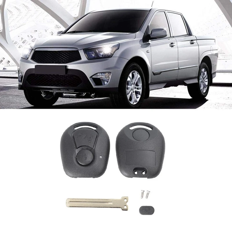 2 Knoppen Remote Key Shell Voor Ssangyong Actyon Kyron Rexton Ongesneden Mes Sleutel Fob Cover Case Vervanging