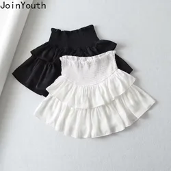 Sweet White Skirts Women's Clothing High Waist Ruffles Cute Jupe 2024 Faldas Mujer De Moda Japanese Saia Tunic Mini Skirt 27u493