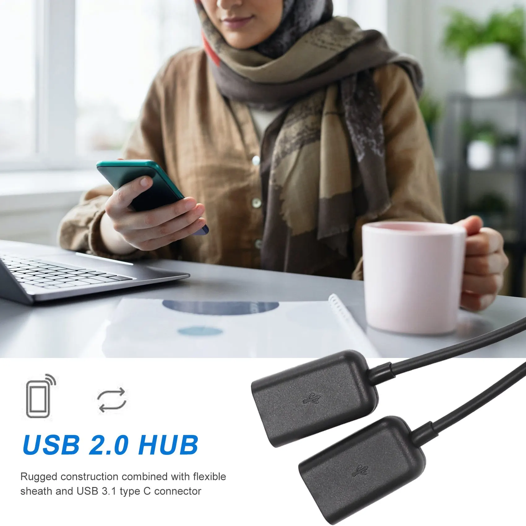 Type C OTG USB 3.1 Male to Dual 2.0 Female OTG Charge 2 Port HUB Cable Y Splitter