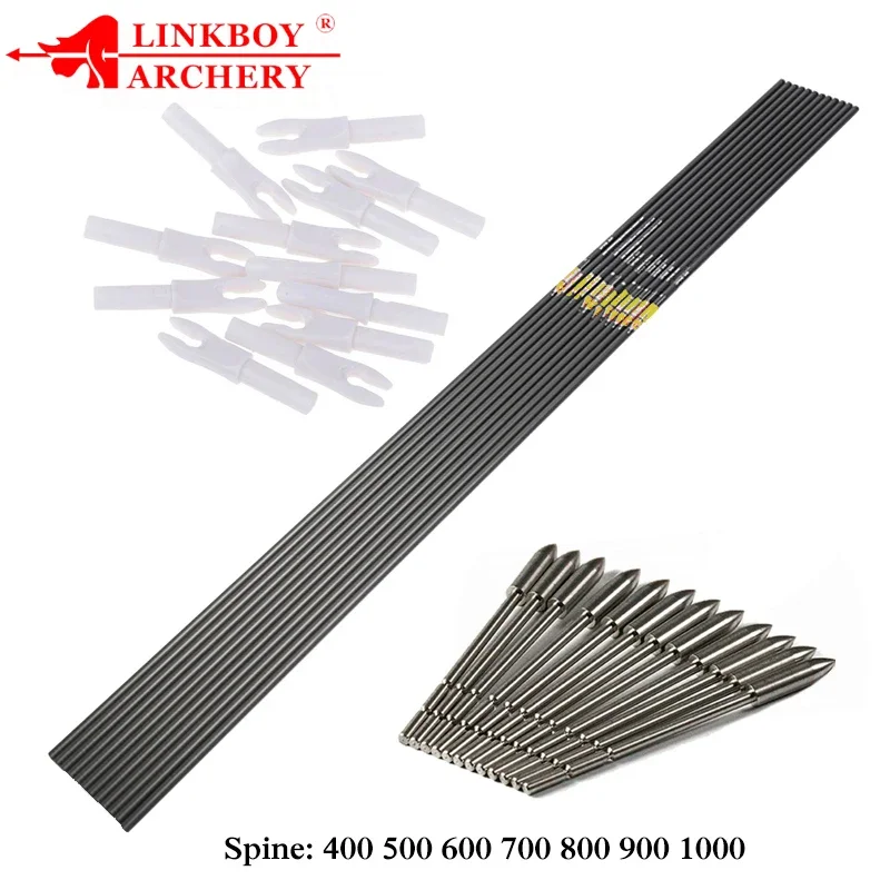 

12pcs Carbon Arrow Shaft ID4.2mm 80 Grain Points DIY Arrow Nock Accessorice for Recurve Bow Archery Hunting