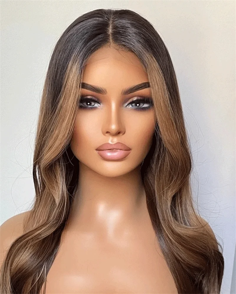 Darkest Brown Wig Dark Root Lace Front Wig Synthetic Lace Front Wig Bohemian Natural 13×4Inch Synthetic Lace Front Wig Daily Use