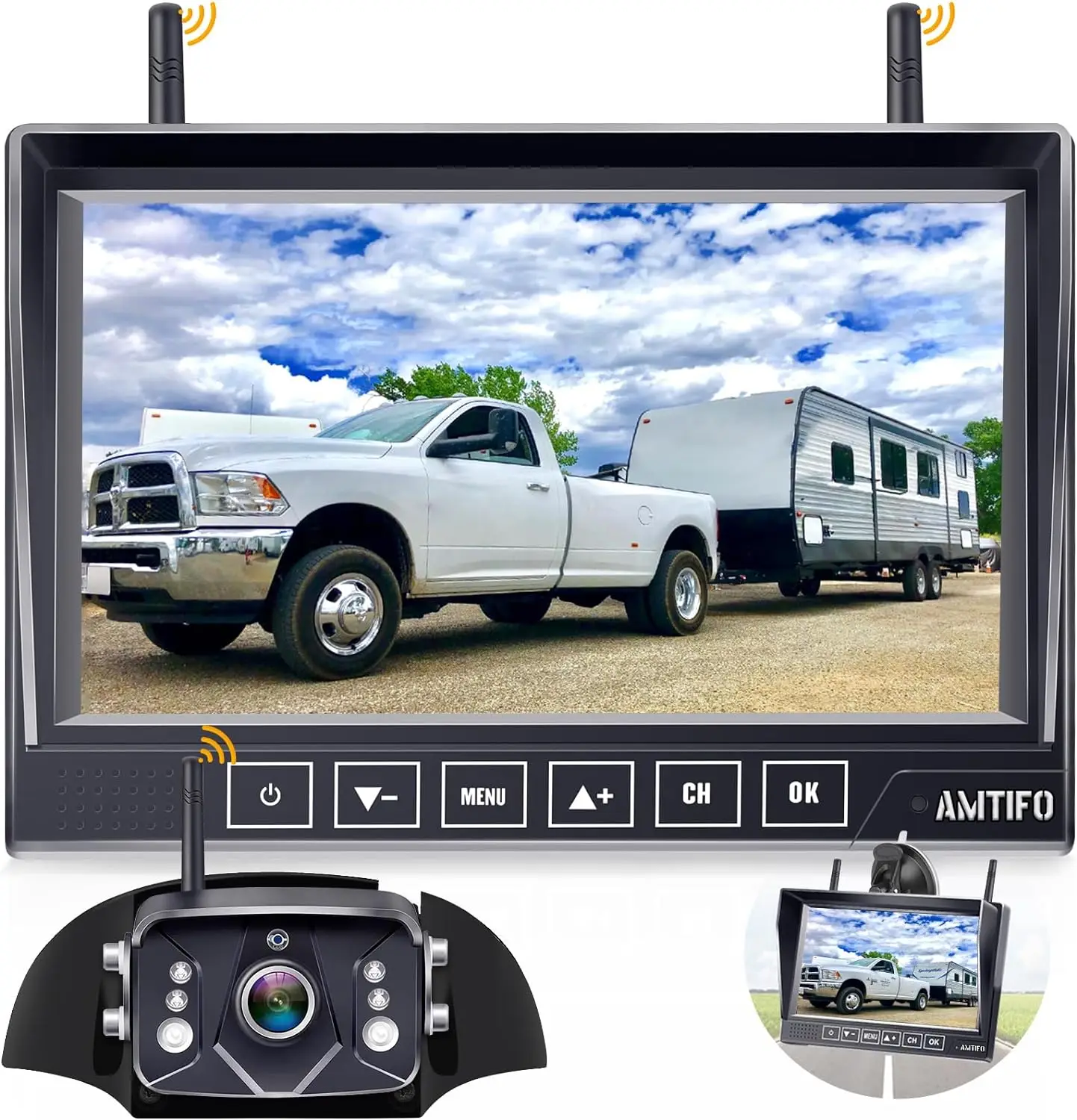 

Wireless Backup Camera for Furrion RV: 7-Inch Recording Plug-Play Easy Setup Truck Trailer Back Rear View Camera Touch Button