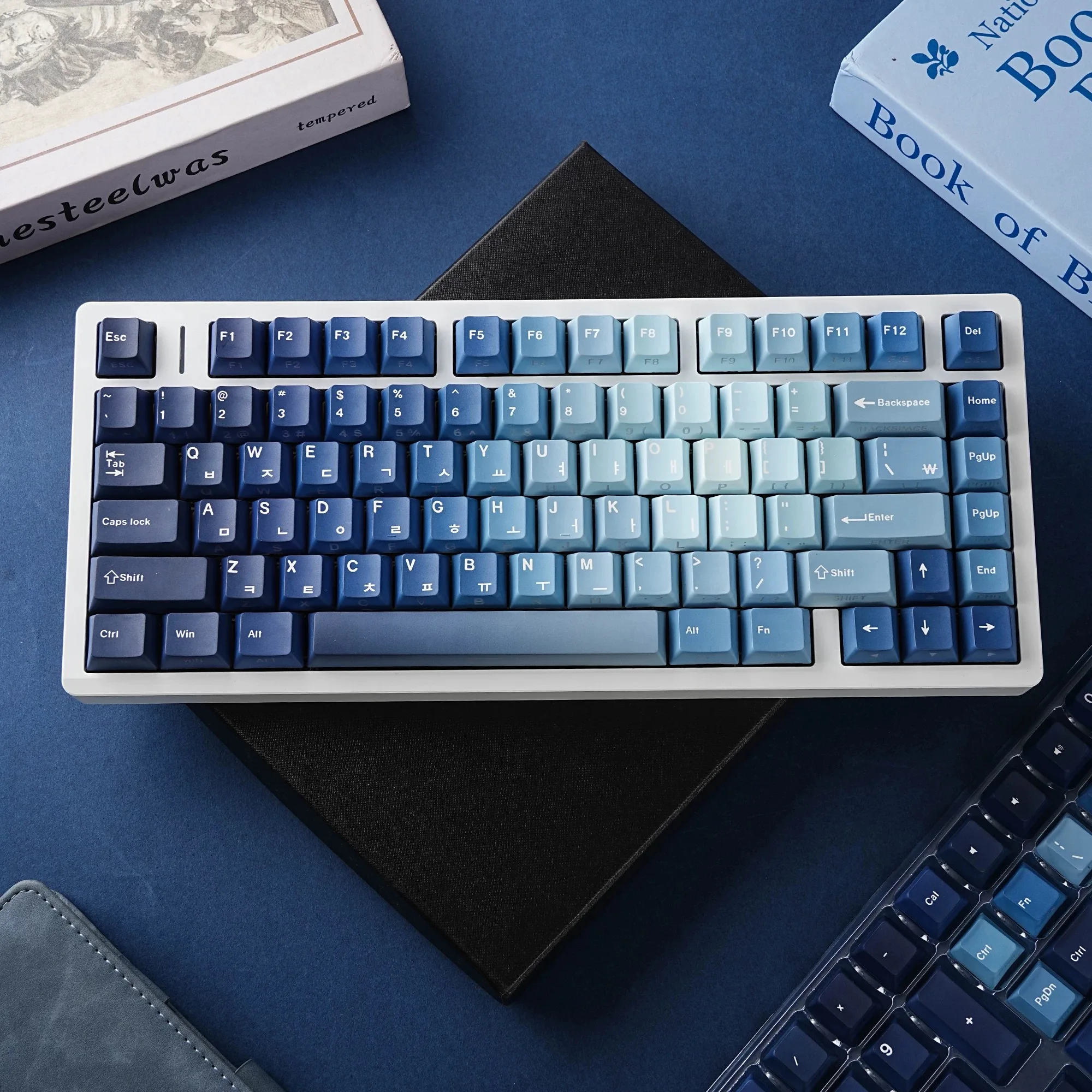 Korean Russian Spanish French  Keycaps 130 Keys Ocean Theme Cherry Profile PBT Keycaps Blue Gradient Dye‑Subbed Keycaps