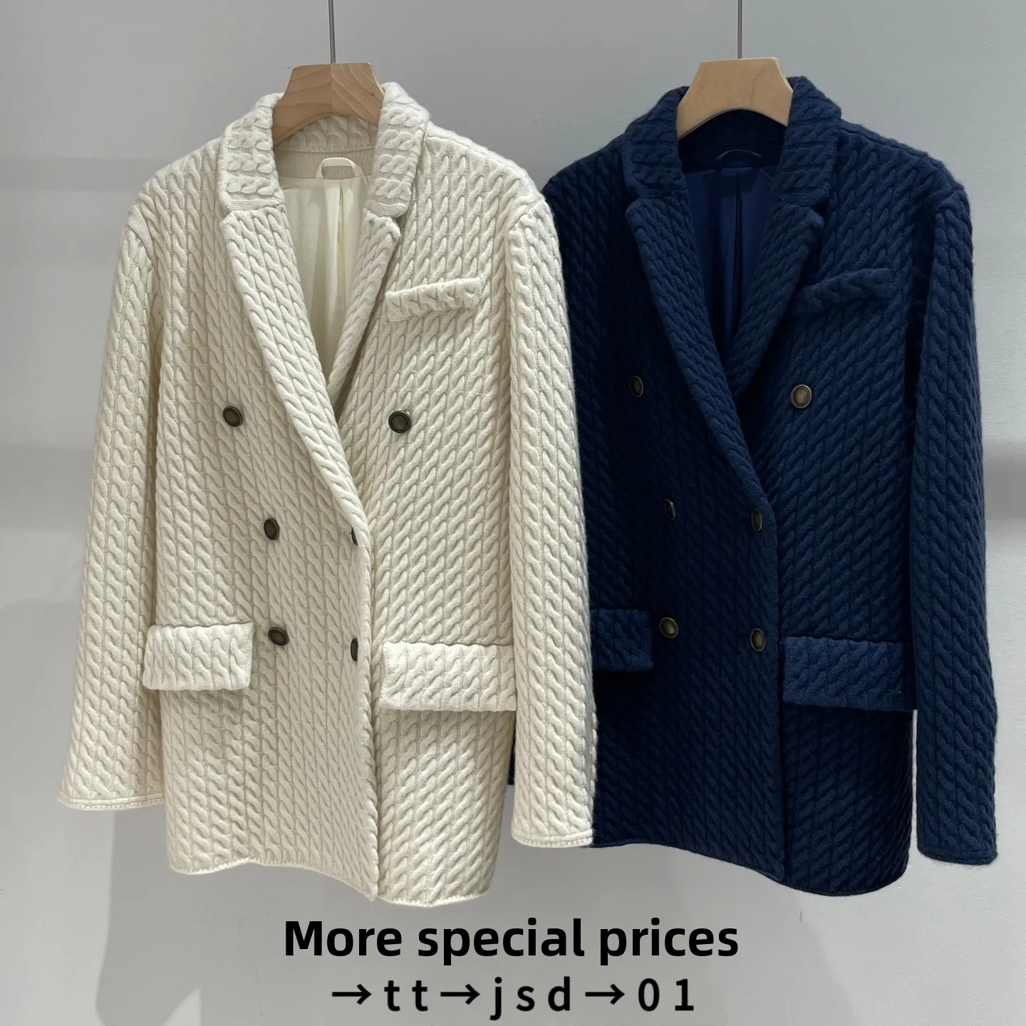 

Women's Mid-Length Twist Wool Coat Loose Casual Double-Breasted Knitted Outerwear Autumn Winter New Sle Faionable Straigh...