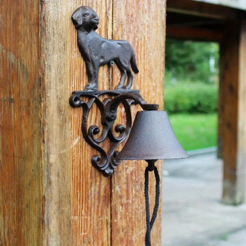 Rustic Dog Cast Iron Hand Cranking Wall Bell Farm House Accents Handmade Retro Home Garden Wall Mounted Decor Welcome Door Bell