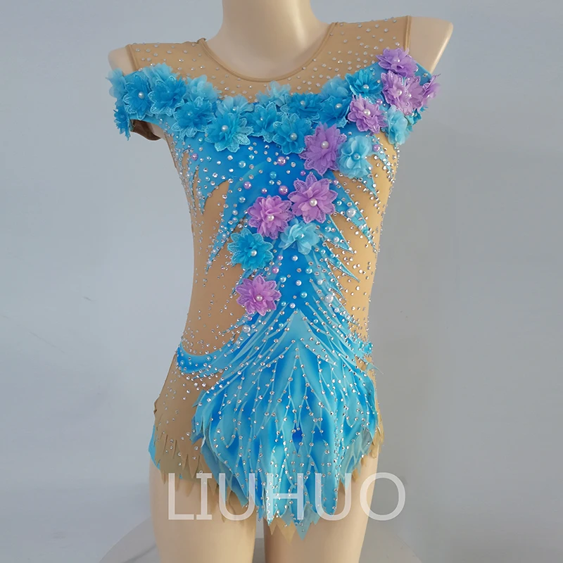 

LIUHUO Rhythmic Gymnastics Leotard Blue Competitive Gymnastics Performance Clothing