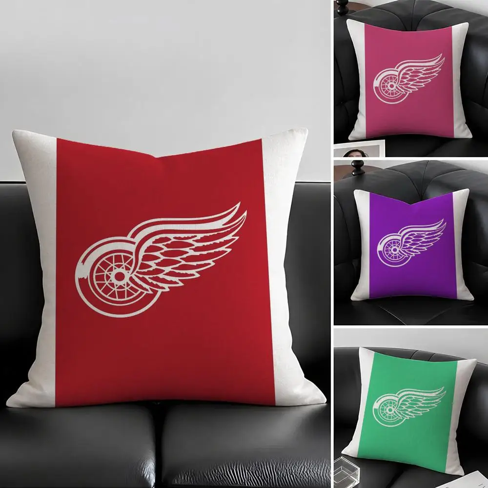 Sports D-Detroit R-Red W-Wings Cushion Cover Natural Linen Pillowcase Set, All-in-One Decor for Sofa, Bedroom & Chair