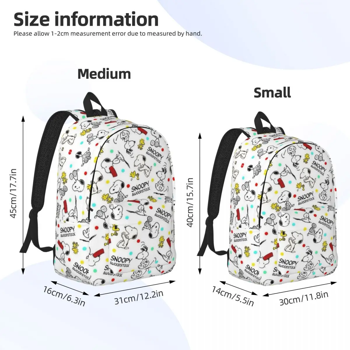 Mochila de lona elegante Snoopy – mochila confortável e espaçosa para trabalho, ao ar livre e viagens de fim de semana