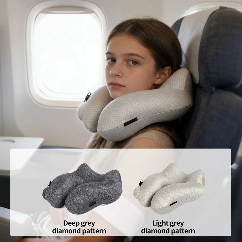 Press-type Automatic U-shape Inflatable Pillow Outdoor Travel Airplane Neck Support Portable Roma Fabric 200TC