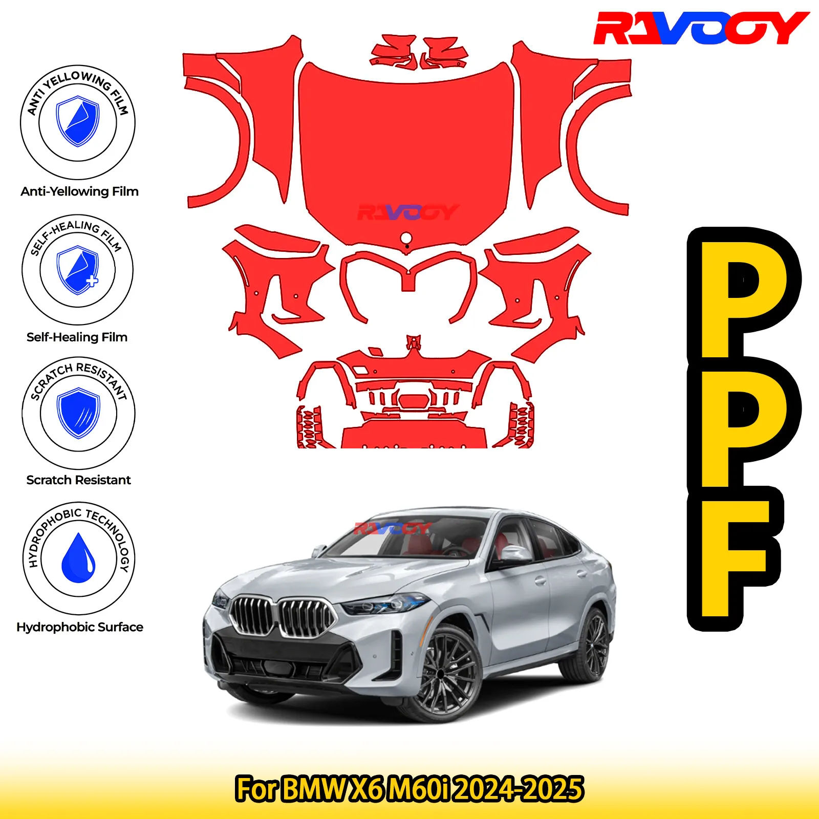 

For BMW X6 M60i 2024-2025 Glossy Matte Black Precut front PPF Kit Paint Protection Film