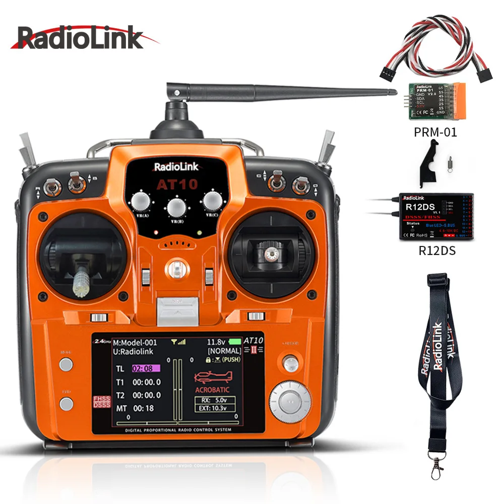 Radiolink AT10II 2.4Ghz 12 Channel RC Transmitter and Receiver R12DS AT10 II PRM-01 Voltage Return for RC Drone Airplane Quad