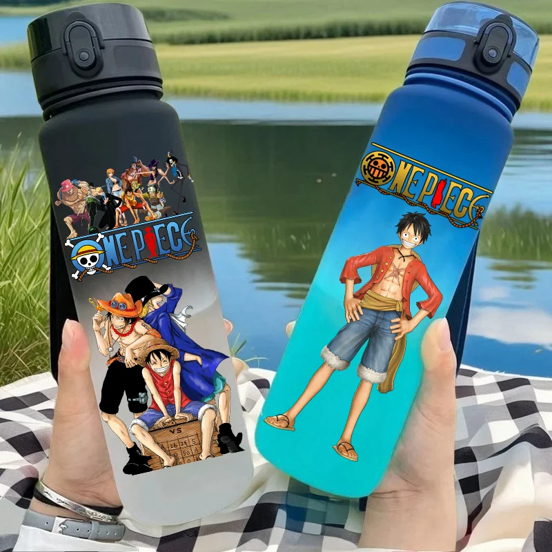 Botol Air ONE PIECE 650ML Anti Bocor dengan Tutup Lipat Pengunci, Botol Minum Portabel untuk Luar Ruangan, Gym, Wadah Plastik Berwarna-warni, Hadiah