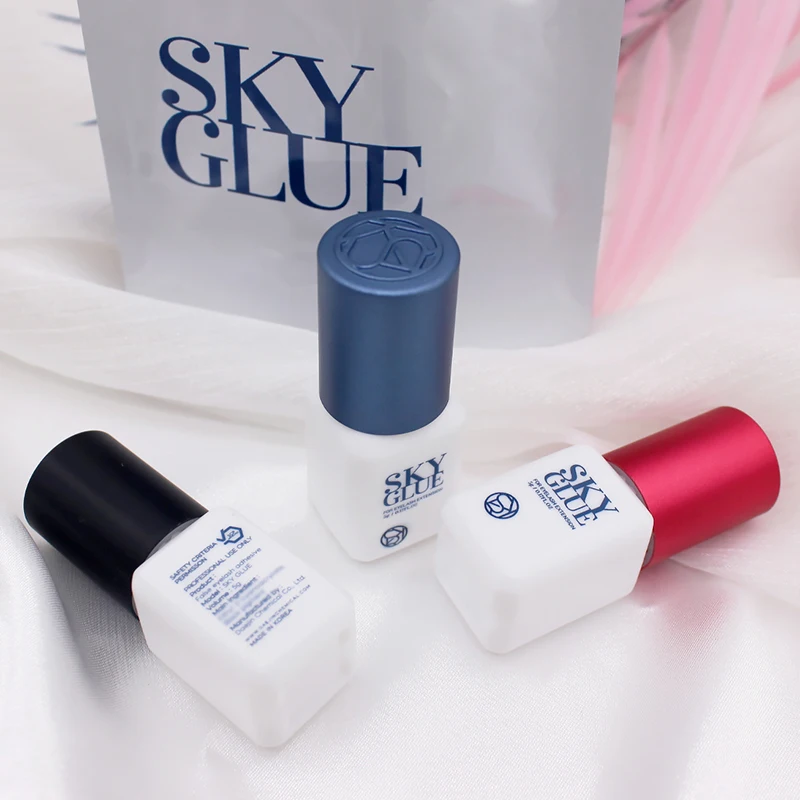 1 Butelka Sky Glue Fake Eyelash Extensions Adhesive 5ml Red Cap Black Fast Dry Sealed Bag Beauty Makeup Tools Professional Korea