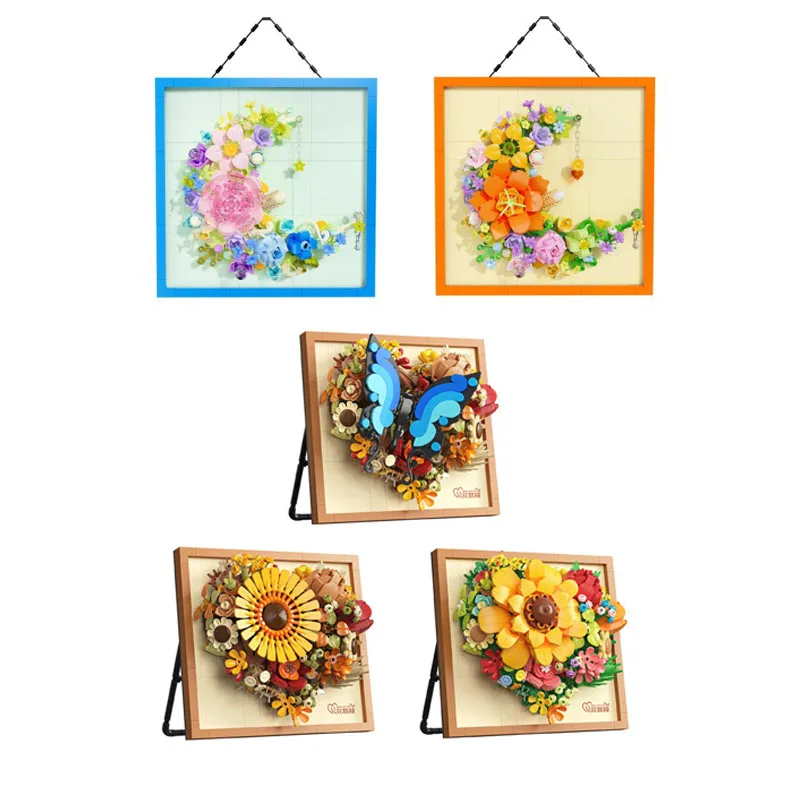 

3D Декоративные строительные блоки: мини-фоторамка с бабочками, цветами и луной. Конструктор для детей. Идеальный подарок.