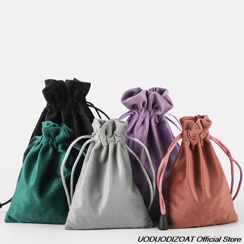 2 unids/lote de bolsas de terciopelo con cordón, bolsas de tacto suave de varios tamaños para embalaje de regalo, joyería, maquillaje, almacenamiento de viaje, elementos esenciales de viaje