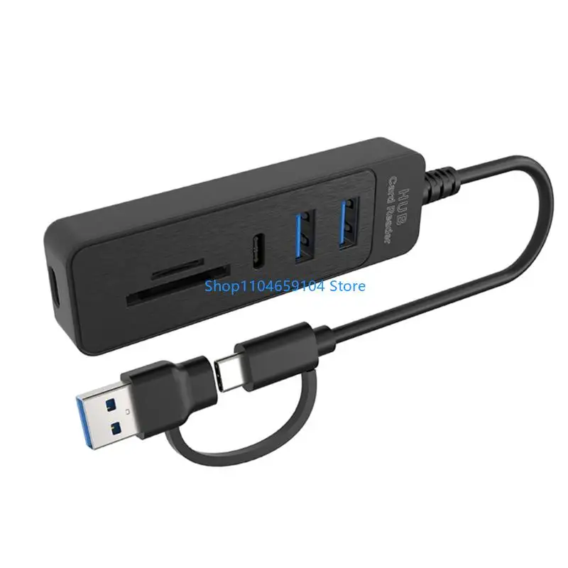 Compactly 5 In 1 USB Splitter For Simultaneous Data Transfer Through 3 Port And Double Storage Card Slots