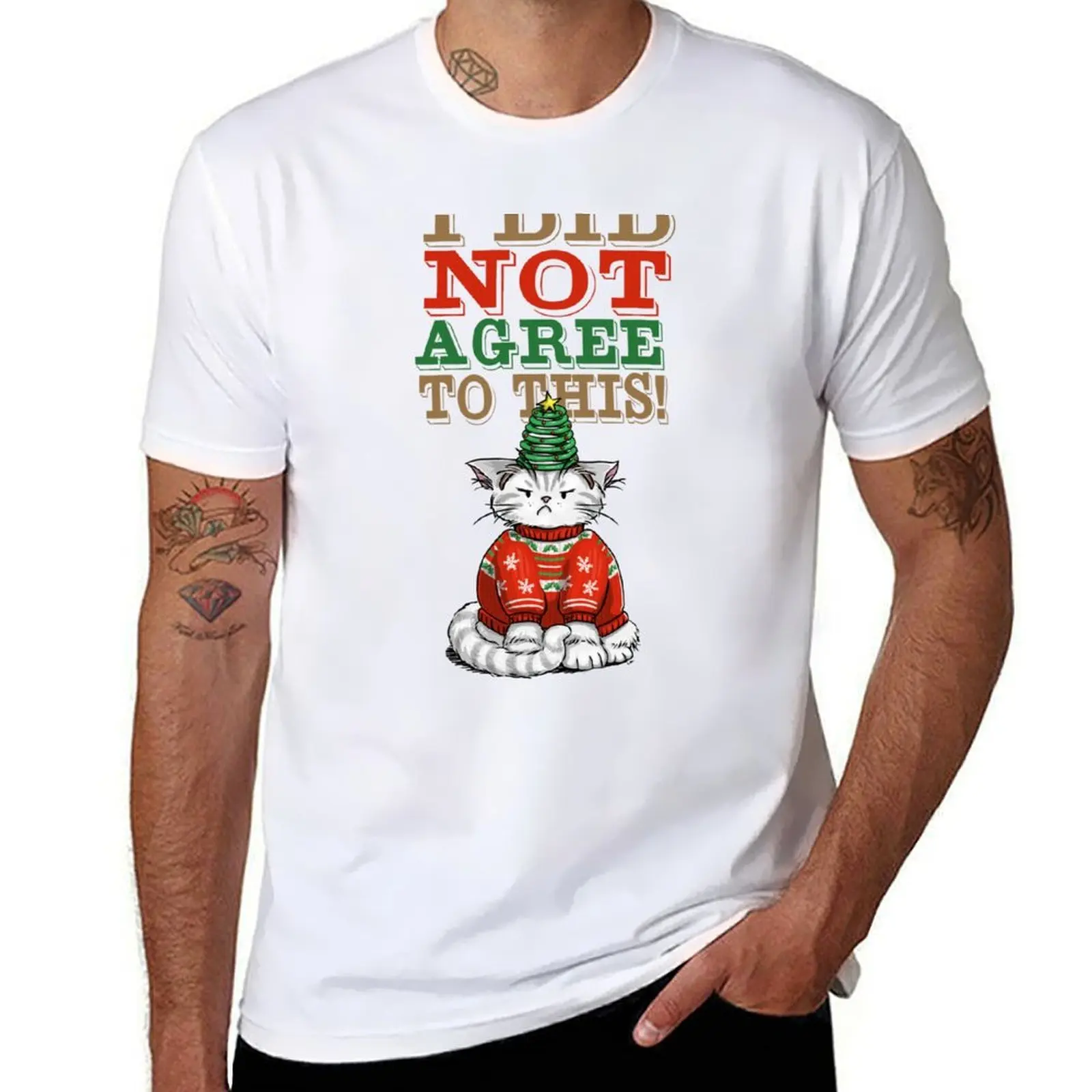 

Disgruntled Cat in Ugly Christmas Sweater (light background) T-Shirt t shirts designer T-Shirt