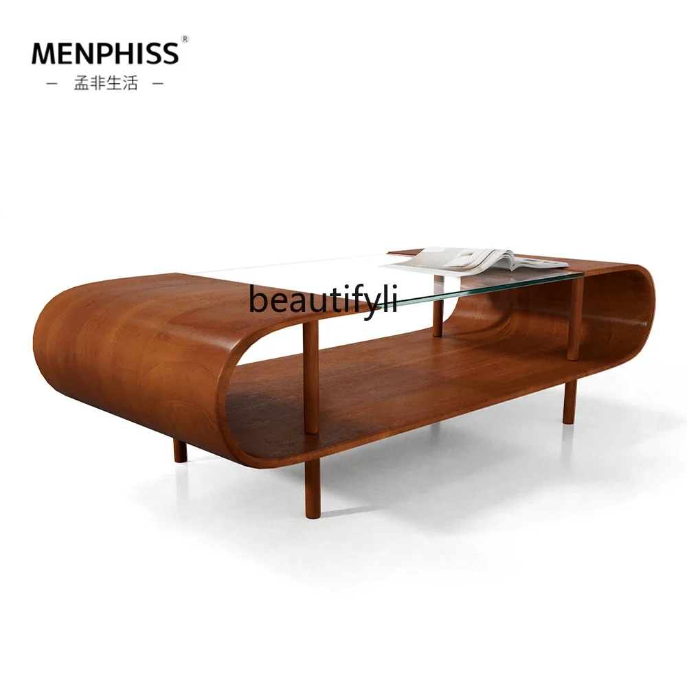 Solid Wood Coffee Table Glass Table Modern Minimalist Bauhaus Mid-century Style Coffee Table