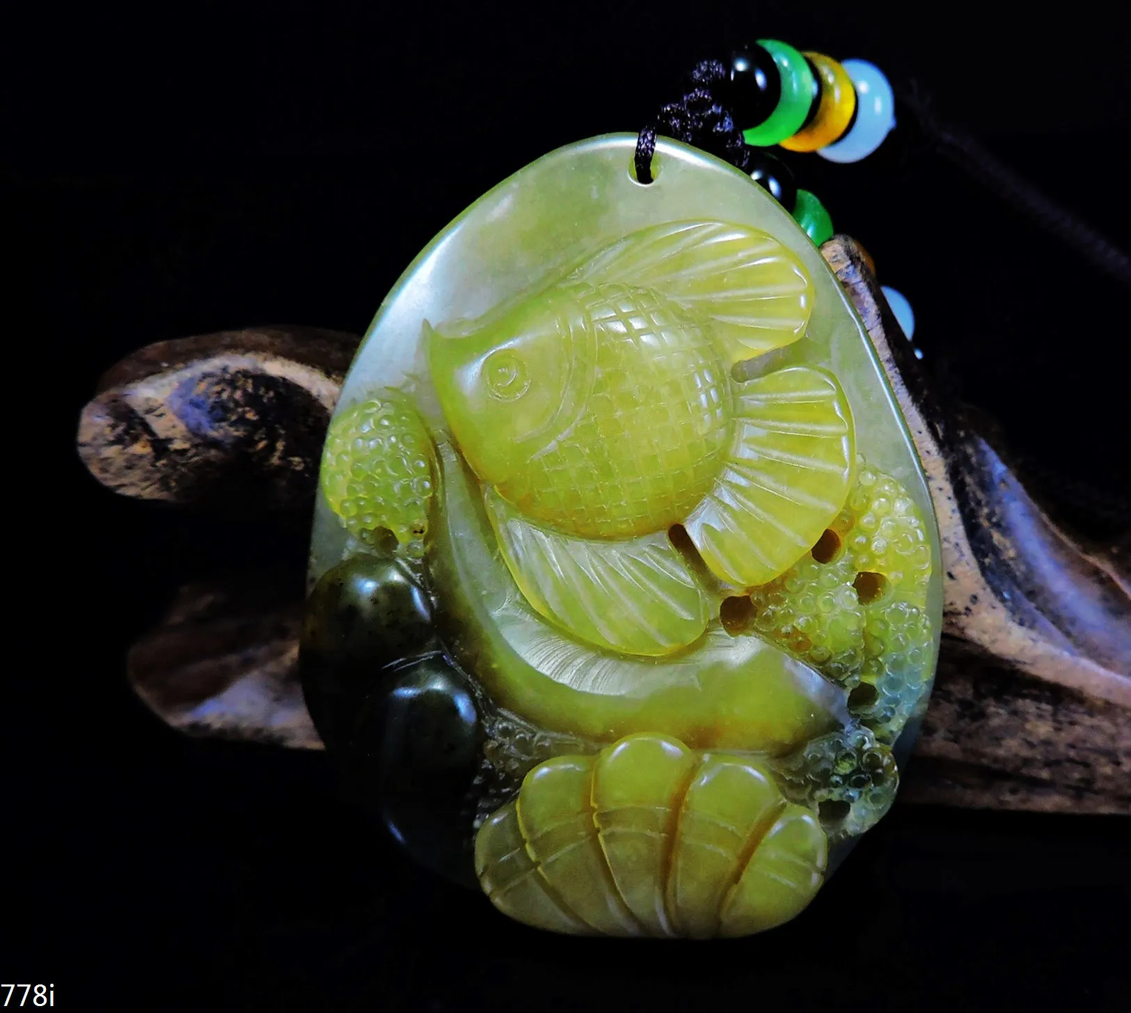 Jade Jewelry Natural Jade Pendant Necklace Hand-Carved Angel fish&seashell&coral Jadeite Necklace Pendant Gift No Treatment 778i