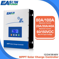 New 20A 40A 60A 80A 100A MPPT Solar Charge Controller 12V/24V/36V/48V Battery Charger Max 150VDC Back-light LCD Solar Regulator