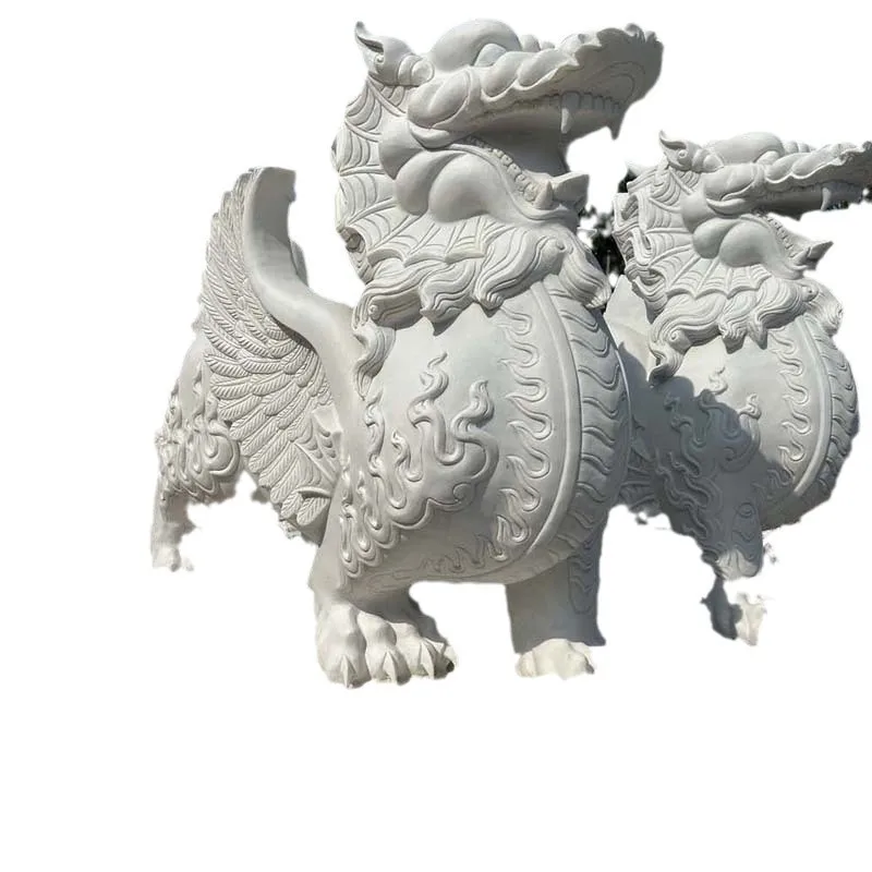 Feng Shui auspicious beast jade unicorn, a pair of unicorns are placed at the door of stone marble