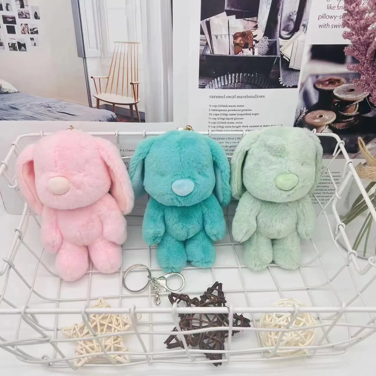 

Cartoon Cute Macaron Coloured Rabbit Plush Keychain Pendant Stuffed Animal Plush Doll Kids Couple Bag Charm Birthday Gift