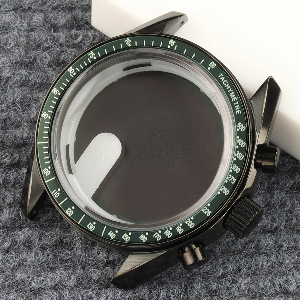 

40mm Black VK63 Case Green Bezel Stainless Steel Watch Case Fit Quartz VK63 VK64 Movement 32.5mm Dial Chronograph Watch Case