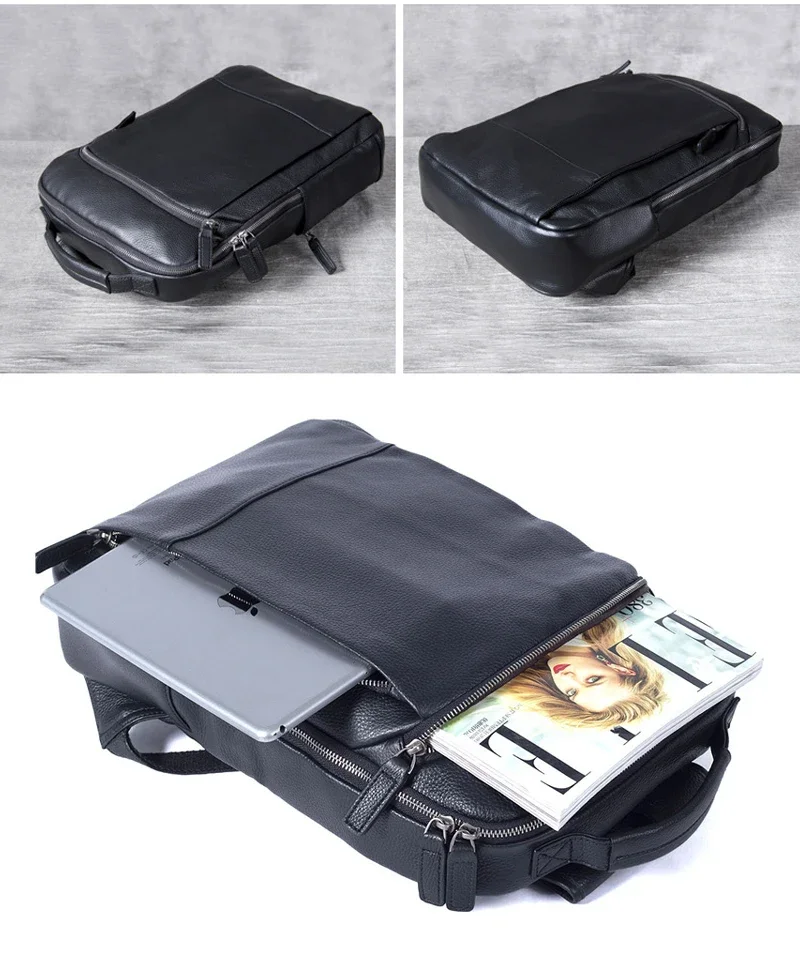 Fashion Korean style Cowhide Genuine Leather Backpack Men Bagpack Hiking Rucksack male Travel Backpack Bag Daily Black M803 image 5