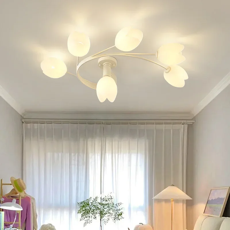 

French Cream Style Warm LED Lamp for Ceiling Chandeliers Romantic Orchid FlowerLiving Room Bedroom Restaurant Lighting Fixtures