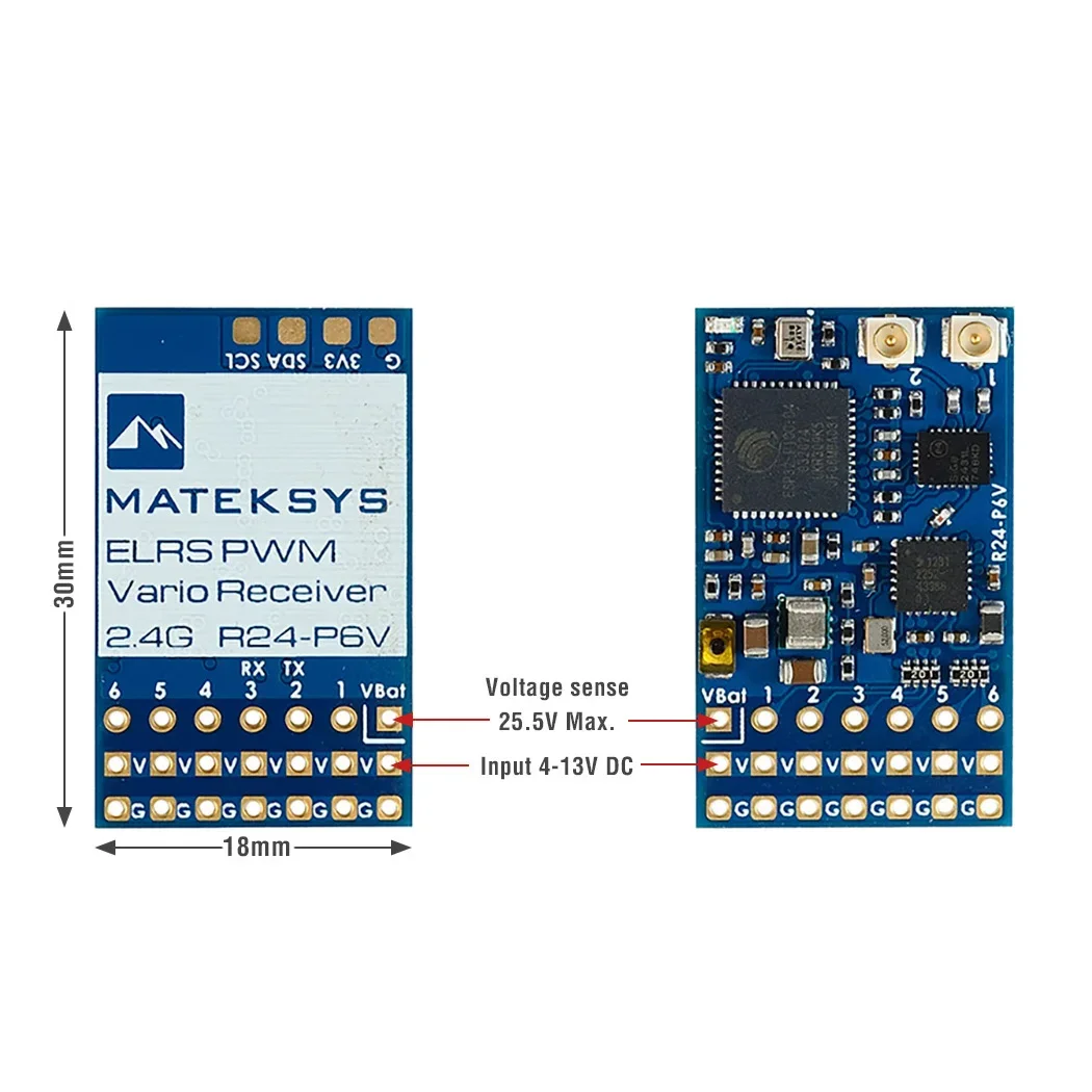 MATEK MATEKSYS R24-P6V 2.4GHZ EXPRESSLRS PWM VARIO Receiver 22.5dbm (180mW) With IPEX Antenna For RC FPV Long Rang Racing Drone