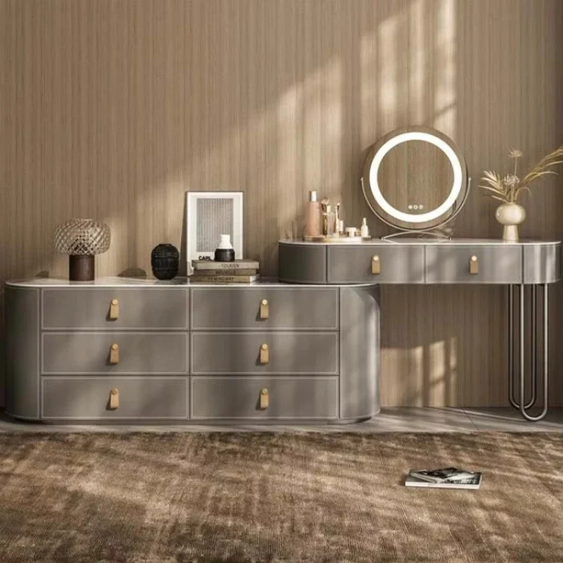 

High Quality Nordic Slate Top Retractable Corner Dresser with Light Emitting Diode Mirror