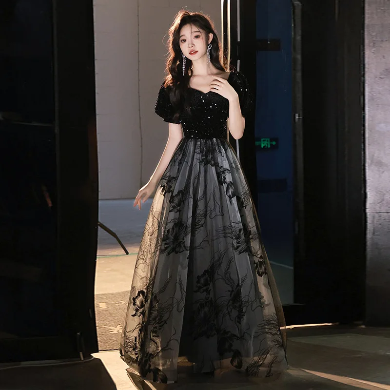 Customized Temperament Chinese Style Evening Dresses Exquisite Luxury Sequin Square Collar Spliced A-line Vestidos Long Elegant